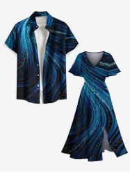 Glitter Light Beam Print Plus Size Matching Hawaii Beach Outfit For Couples -  