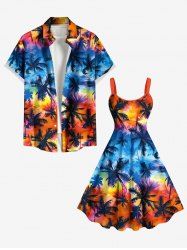 Coconut Tree Tie Dye Ombre Print Plus Size Matching Hawaii Beach Outfit For Couples -  