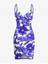 Plus Size Daisy Flowers Print Convertible Hawaii Beach Cover -  