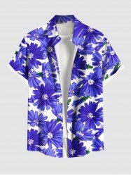 Plus Size Daisy Flowers Print Buttons Pocket Hawaii Shirt For Men -  
