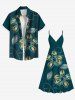 Tenue de plage hawaïenne assortie grande taille à imprimé fleurs et feuilles pour couples - Vert 
