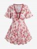 Fashion Ombre Peach Blossom Print Plunging Bowknot Tied Beach Cover Up Solid Boyleg 3 Pieces Tankini Swimsuit -  