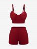 Fashion Ombre Peach Blossom Print Plunging Bowknot Tied Beach Cover Up Solid Boyleg 3 Pieces Tankini Swimsuit -  