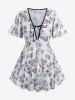 Fashion Ombre Peach Blossom Print Plunging Bowknot Tied Beach Cover Up Solid Boyleg 3 Pieces Tankini Swimsuit -  