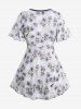Fashion Ombre Peach Blossom Print Plunging Bowknot Tied Beach Cover Up Solid Boyleg 3 Pieces Tankini Swimsuit -  