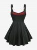 Tenue grande taille avec débardeur en jacquard rose à lacets et leggings en résille ajourée à motifs de têtes de mort - Noir 