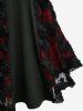 Tenue grande taille avec débardeur en jacquard rose à lacets et leggings en résille ajourée à motifs de têtes de mort - Noir 