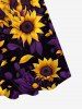 Sunflower Rose Flower Print Hawaii Twist Halter Backless Boyleg Tankini Swimsuit -  