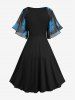Plus Size Flowers Print Chiffon Ruched Panel Ruffles Split Hem Layered Dress -  