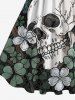 Robe vintage années 50 grande taille à imprimé crâne, fleurs et feuilles, style Halloween - Noir 6X
