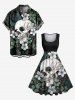 Robe vintage années 50 grande taille à imprimé crâne, fleurs et feuilles, style Halloween - Noir 6X