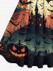 Plus Size Halloween Pumpkin Moon Bat Cloud Castle Print 1950s Vintage Dress -  