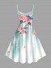 Plus Size Flowers Leaf Stripes Colorblock Ombre Print Hawaii Tank Dress -  