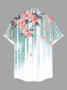 Plus Size Flowers Leaf Stripes Colorblock Ombre Print Buttons Pocket Hawaii Shirt For Men -  