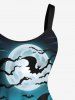 Plus Size Halloween Pumpkin Moon Bat Print Tank Dress -  