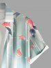 Plus Size Flowers Leaf Stripes Colorblock Ombre Print Buttons Pocket Hawaii Shirt For Men -  