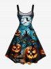 Plus Size Halloween Pumpkin Moon Bat Print Tank Dress -  