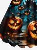 Plus Size Halloween Pumpkin Moon Bat Print Tank Dress -  