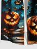 Chemise grande taille à boutons et poches pour homme, motif citrouille, lune, chauve-souris, Halloween - Noir 2XL