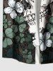Plus Size Halloween Skull Flowers Leaf Print Buttons Pocket Shirt For Men -  