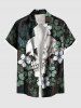 Chemise grande taille pour homme avec imprimé crâne, fleurs et feuilles, boutons et poche, style Halloween. - Noir L