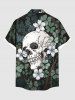 Chemise grande taille pour homme avec imprimé crâne, fleurs et feuilles, boutons et poche, style Halloween. - Noir L