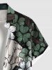 Chemise grande taille pour homme avec imprimé crâne, fleurs et feuilles, boutons et poche, style Halloween. - Noir L