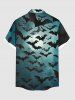 Plus Size Halloween Bat Moon Ombre Print Buttons Pocket Shirt For Men -  