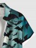 Plus Size Halloween Bat Moon Ombre Print Buttons Pocket Shirt For Men -  