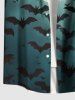 Plus Size Halloween Bat Moon Ombre Print Buttons Pocket Shirt For Men -  