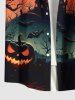 Plus Size Halloween Pumpkin Moon Bat Cloud Castle Print Buttons Pocket Shirt For Men -  