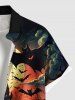 Plus Size Halloween Pumpkin Moon Bat Cloud Castle Print Buttons Pocket Shirt For Men -  