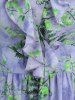 Plus Size Rose Flower Leaf Print Ruffles Cold Shoulder Cottagecore Dress -  