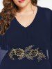 Plus Size Floral Embroidery Sheer Semi Transparent Capelet Dress -  