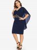 Plus Size Floral Embroidery Sheer Semi Transparent Capelet Dress -  