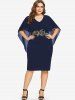Plus Size Floral Embroidery Sheer Semi Transparent Capelet Dress -  
