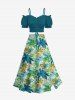 Plus Size Coconut Tree Hibiscus Flower Sea Surfer Print Hawaii Split A Line Skirt -  