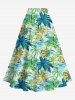 Plus Size Coconut Tree Hibiscus Flower Sea Surfer Print Hawaii Split A Line Skirt -  