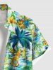 Plus Size Coconut Tree Hibiscus Flower Sea Surfer Print Hawaii Button Pocket Shirt For Men - Vert L