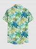 Plus Size Coconut Tree Hibiscus Flower Sea Surfer Print Hawaii Button Pocket Shirt For Men - Vert L