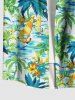 Plus Size Coconut Tree Hibiscus Flower Sea Surfer Print Hawaii Button Pocket Shirt For Men - Vert L