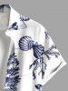 Plus Size Conch Shell Coral Starfish Print Hawaii Sea Creatures Button Pocket Shirt For Men - Blanc M