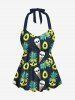 Skull Ice Cream Pineapple Avocado Print Hawaii Twist Halter Backless Boyleg Tankini Swimsuit -  