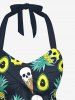 Skull Ice Cream Pineapple Avocado Print Hawaii Twist Halter Backless Boyleg Tankini Swimsuit -  