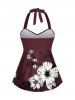 Maillot de bain tankini hawaïen à imprimé branches de fleurs d'hibiscus et dos nu torsadé - Rouge Vineux 6X