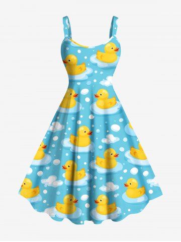 Plus Size Ducks Bubbles Cloud Print Hawaii Tank Dress - SKY BLUE - 6X