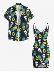 Skull Pineapple Heart Ice Cream Print Plus Size Matching Hawaii Beach Outfit For Couples -  