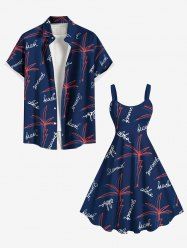 Coconut Tree Letters Print Plus Size Matching Hawaii Beach Outfit For Couples -  