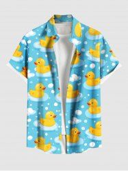 Plus Size Ducks Bubbles Cloud Print Buttons Pocket Hawaii Shirt For Men -  