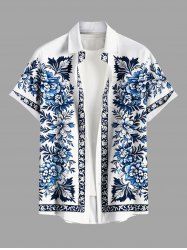 Plus Size Flowers Leaf Print Buttons Pocket Hawaii Shirt For Men -  